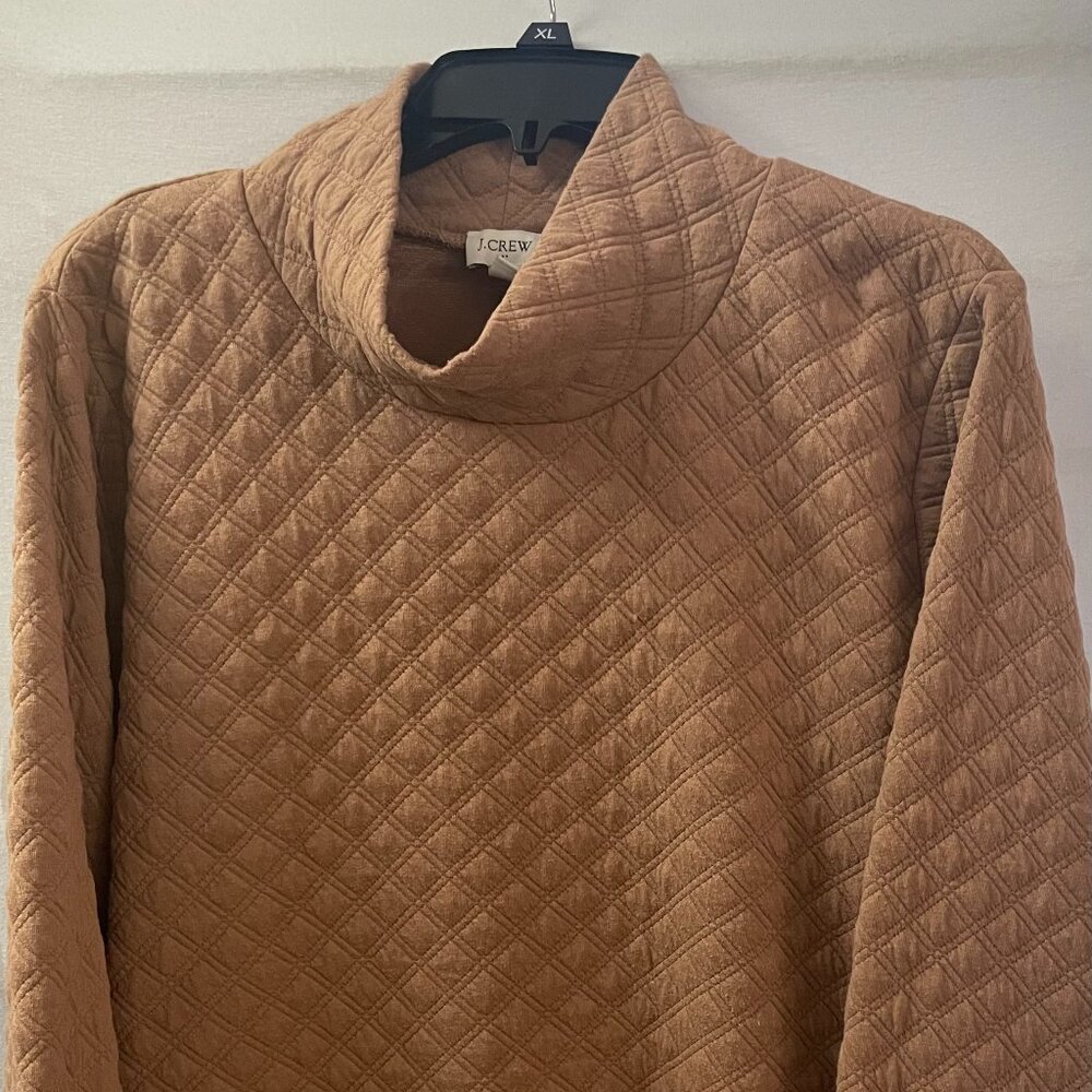 J.Crew Women’s Quilted Mock Neck Sweater XL – Tan | Relaxed Fit Pullover